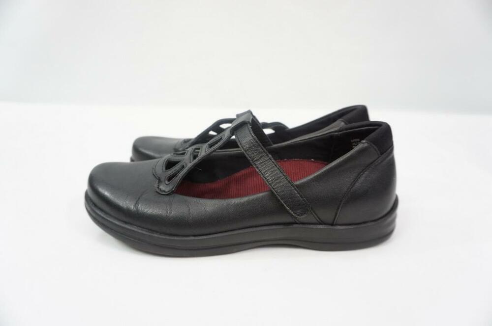 APEX CHARLOTTE USED/NO INSOLES 7 BLACK LEATHER MARY JANE/T-STRAP FLATS/COMFORT